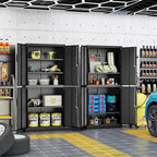 71” Metal Storage Cabinet-Lockable File Garage Tool Cabinets with Doors and Shelves-Tall Black Steel Cabinet for Garage-Heavy Duty File Storage for Office, Gym, School