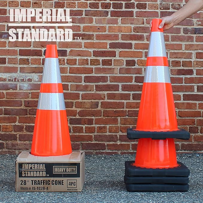 Traffic Cones - Safety Cones - 28" Orange Cones with 2 Reflective Collars - Construction Cones - Road Cones - Parking Cones - Street Cone (4 pack)